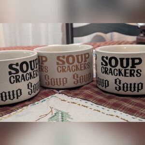 Vintage  Soup & Crackers Stoneware Large Mugs Green/Tan Stoneware